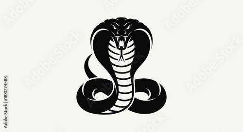 Black cobra illustration against white background with detailed design