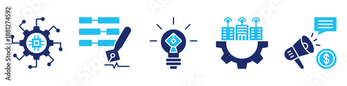 smart technology icon set collection, for innovation concept with icons smart system, tech translation, creating, digital infrastructure, promotion. simple vector glyph duotone illustration
