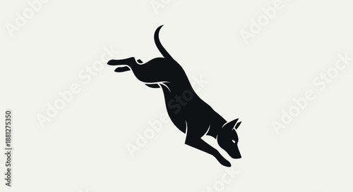 Black dog silhouette jumping against a white background vector illustration