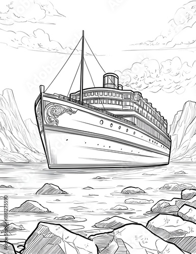 Obraz na płótnie A steamer ship coloring page