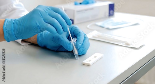 Rapid diagnostic test swab sample preparation on medical table