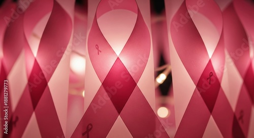Overlapping Pink Awareness Ribbons with Glowing Bulb Light in Dark