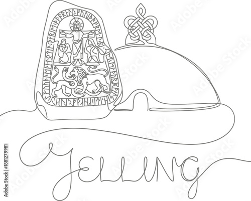 Jelling runestone and burial mound landmark vector illustration