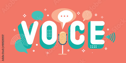 A modern, vibrant voice logo featuring rounded letters transforming into a dynamic graphic design element, conveying communication and creativity.