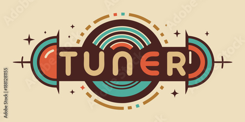 A creative, vintage-inspired tuner logo with rounded letters transforming into a modern design element, perfect for branding and visual identity projects.