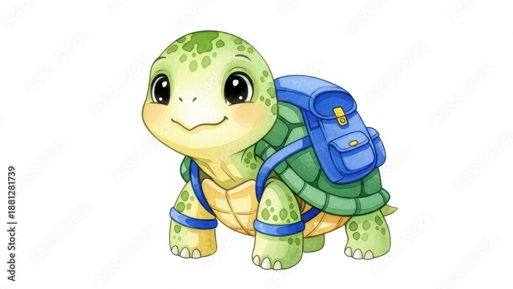 Obraz premium Cartoon Turtle with Backpack Ready Adventure.