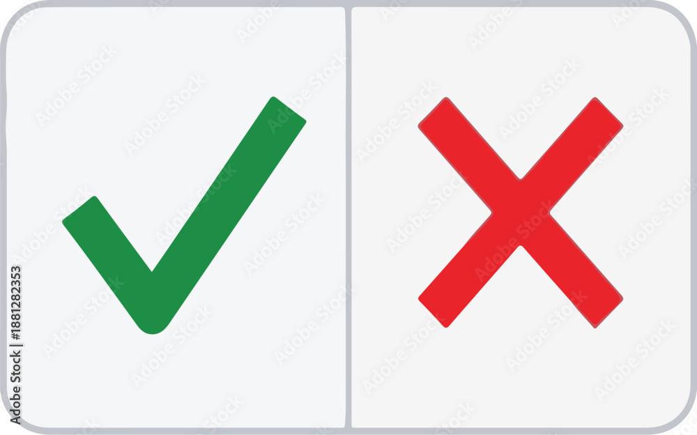 Obraz premium Interface Element buttons with green checkmark and red cross symbols for confirmation and cancellation actions on digital user interface