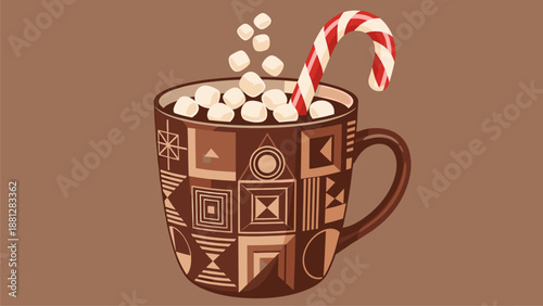 Festive Hot Chocolate with Candy Cane and Marshmallows