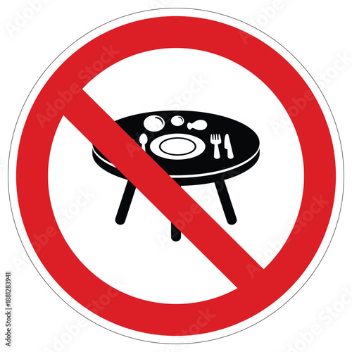 Prohibition sign against eating and drinking with a table setting pictogram in a public area restriction graphic