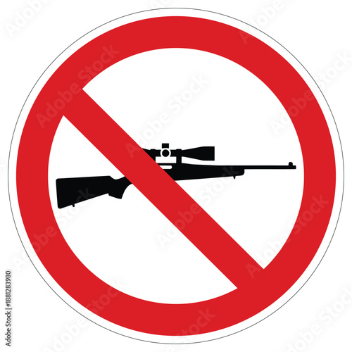Prohibition sign against firearms or rifles with scope, indicating a no weapons zone