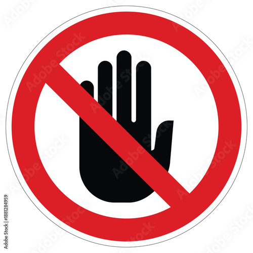 Prohibition sign displaying an open hand, indicating a stop or no entry rule for visitors
