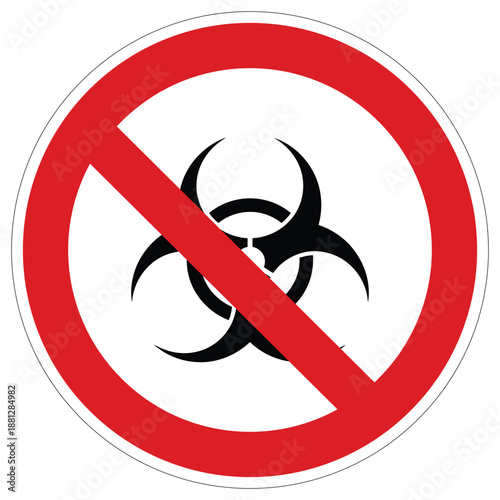 Prohibition sign featuring a crossed out biohazard symbol indicating no dangerous biological substances allowed