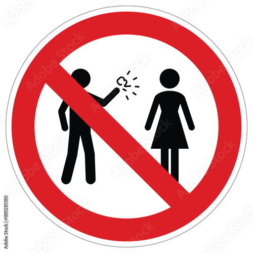 Prohibition sign indicating no spitting towards another person, showing figures in a clear warning