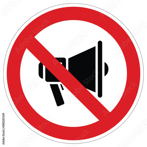 Prohibition sign restricts loud noise or public announcements with a megaphone icon for quiet zones