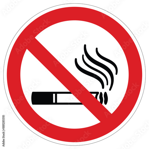 Prohibition sign showing a lit cigarette with smoke plumes, indicating no smoking allowed