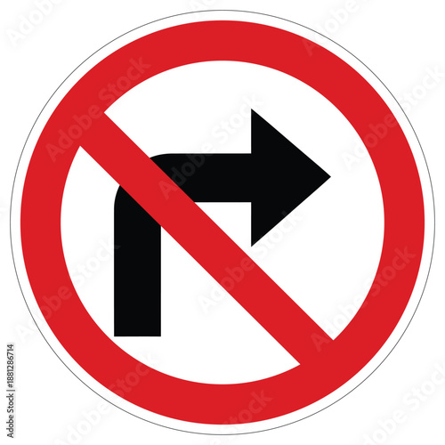 Free Download Regulatory sign with a black arrow indicating a right turn, crossed out to signify no turning right - GFXLoad