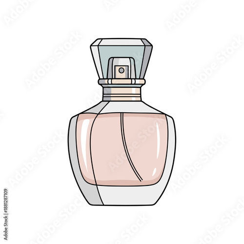 Luxury perfume bottle isolated on white background, refined minimalist vector illustration