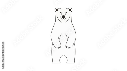 Joyful Polar Bear Standing Tall With Outline On White Background For Arctic Wildlife Themes