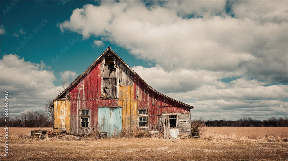 Obraz premium Colorful Weathered Barn in a Beautiful Rural Landscape