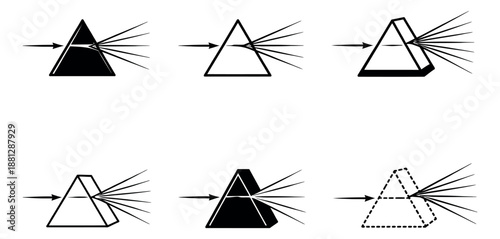 Line art prism set featuring light refraction and dispersion for science education