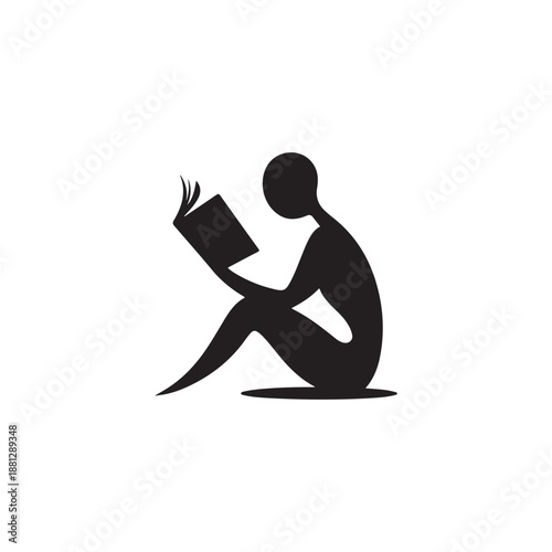 A minimalist silhouette of a person sitting and deeply engrossed in reading a book Vector.