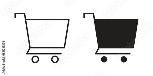 Shopping trolley icons collection. Thin linear and black flat icons