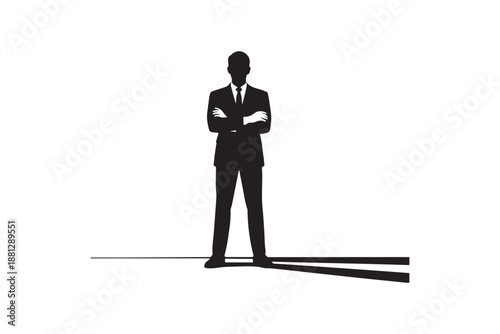 A confident business man silhouette standing with crossed arms in a professional pose Vector.