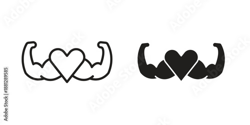 Strong heart icons collection. Thin linear and black flat icons