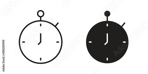 Timer icons collection. Thin linear and black flat icons