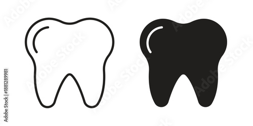 Tooth icons collection. Thin linear and black flat icons