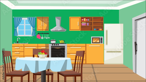 Kitchen Interior Design 3 Wall Kitchen Furniture Vector