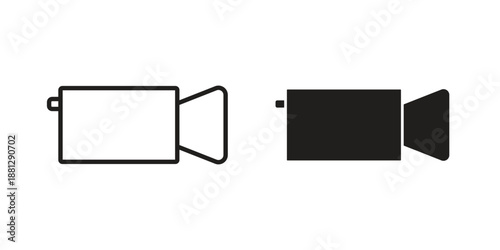 Video call icons collection. Thin linear and black flat icons