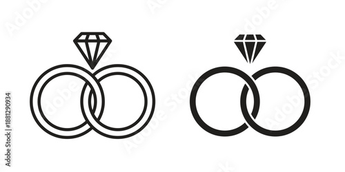 Wedding ring icons collection. Thin linear and black flat icons
