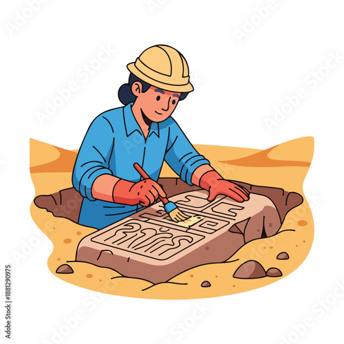 A worker uncovering ancient stone