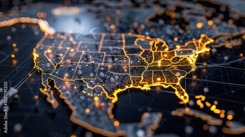 Wallpaper Mural Detailed Digital Map of the United States with Illuminated State Boundaries and Connective Data Points Torontodigital.ca