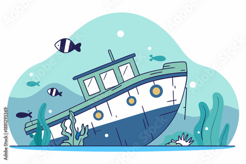 abandoned boat under the sea