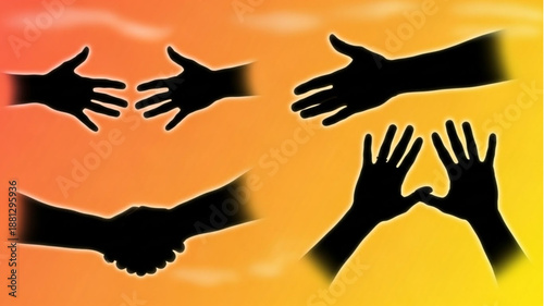 Human Hands Silhouettes Showing Connection and Support.
