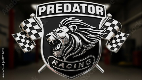 Predator Racing Lion Emblem with Flags.