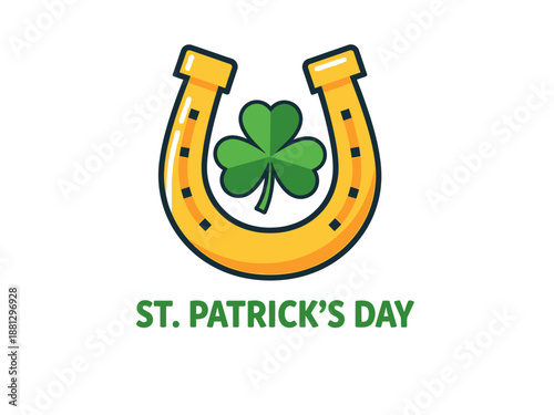 St. Patrick's Day celebration with a horseshoe and shamrock illustration in a festive setting