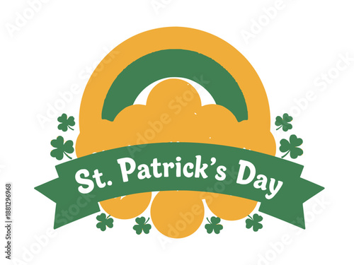 Celebration of St. Patrick's Day with shamrocks and pot of gold illustration