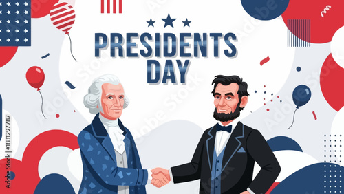 Presidents Day Celebration: Lincoln and Washington Shaking Hands, Patriotic Design