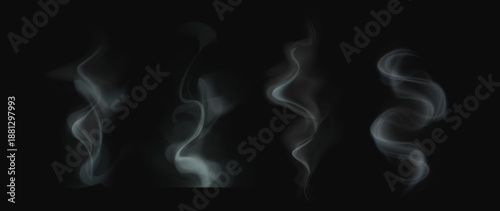 Vector Realistic Smoke Effect Steam Vapor on Dark Background.