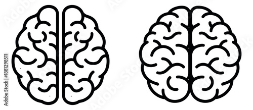 Minimal line art brain icons set featuring human brains for mental health and education