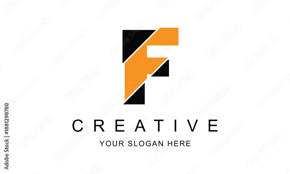 Fototapeta premium abstract black orange creative F letter logo.