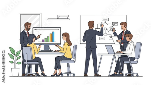 Business Professionals Collaborating in Modern Office.