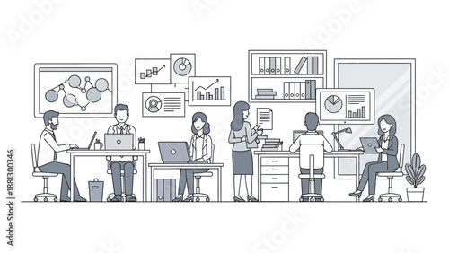 Group of People Working Together Office.