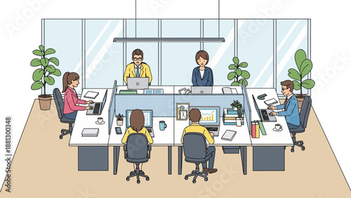 Office Workers at Desks with Computers.