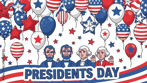 Presidents Day Celebration with US Presidents and Patriotic Balloons