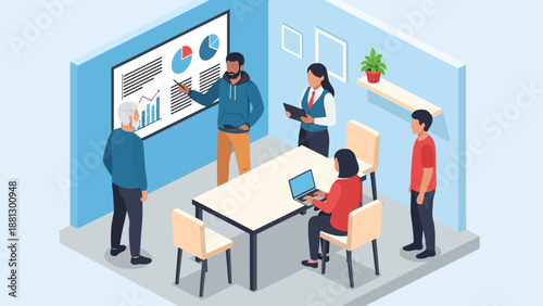 Business Team Discussing Data on Presentation Board.