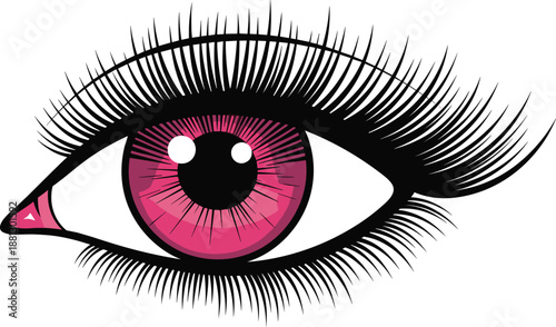 Stylized eye icon with vivid pink iris and dramatic lashes for artistic, surreal, and expressive design content